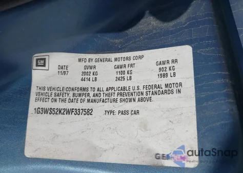 1998 Oldsmobile Intrigue Gl z USA, uszkodzony, nr VIN 1G3WS52K2WF337582